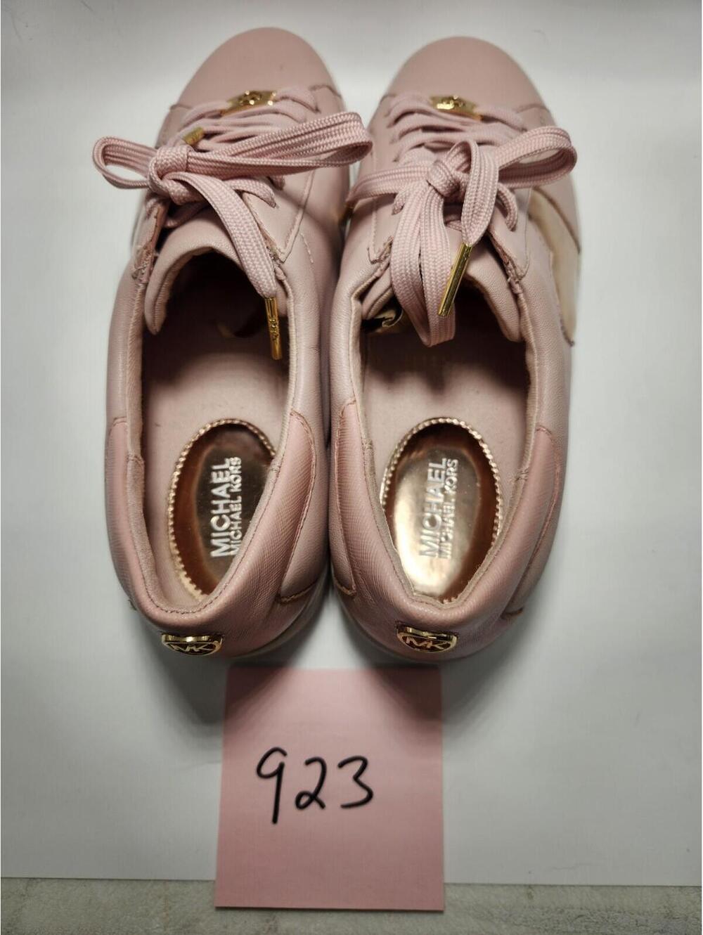 Michael Kors Pink White Gold Logo Low Top Lace-Up Sneakers Women New - Picture 4 of 5